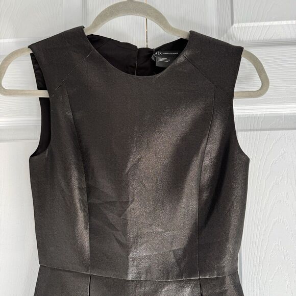 Armani Exchange Sz 0 NWT Black Shimmer Sleeveless Pleated Dress‎ w/ Pockets - Picture 4 of 11